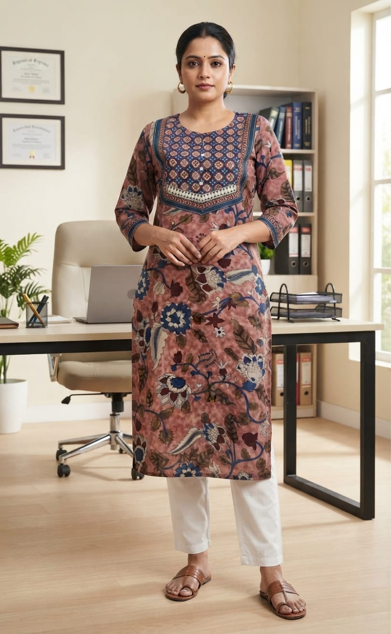 Onion Pink Garden Jaipuri Cotton Kurti. Pure Versatile Cotton. | Laces and Frills - Laces and Frills