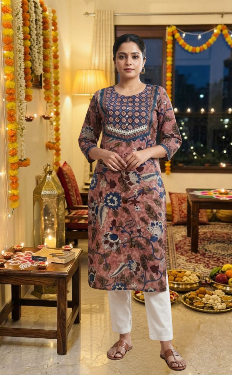 Onion Pink Garden Jaipuri Cotton Kurti. Pure Versatile Cotton. | Laces and Frills - Laces and Frills