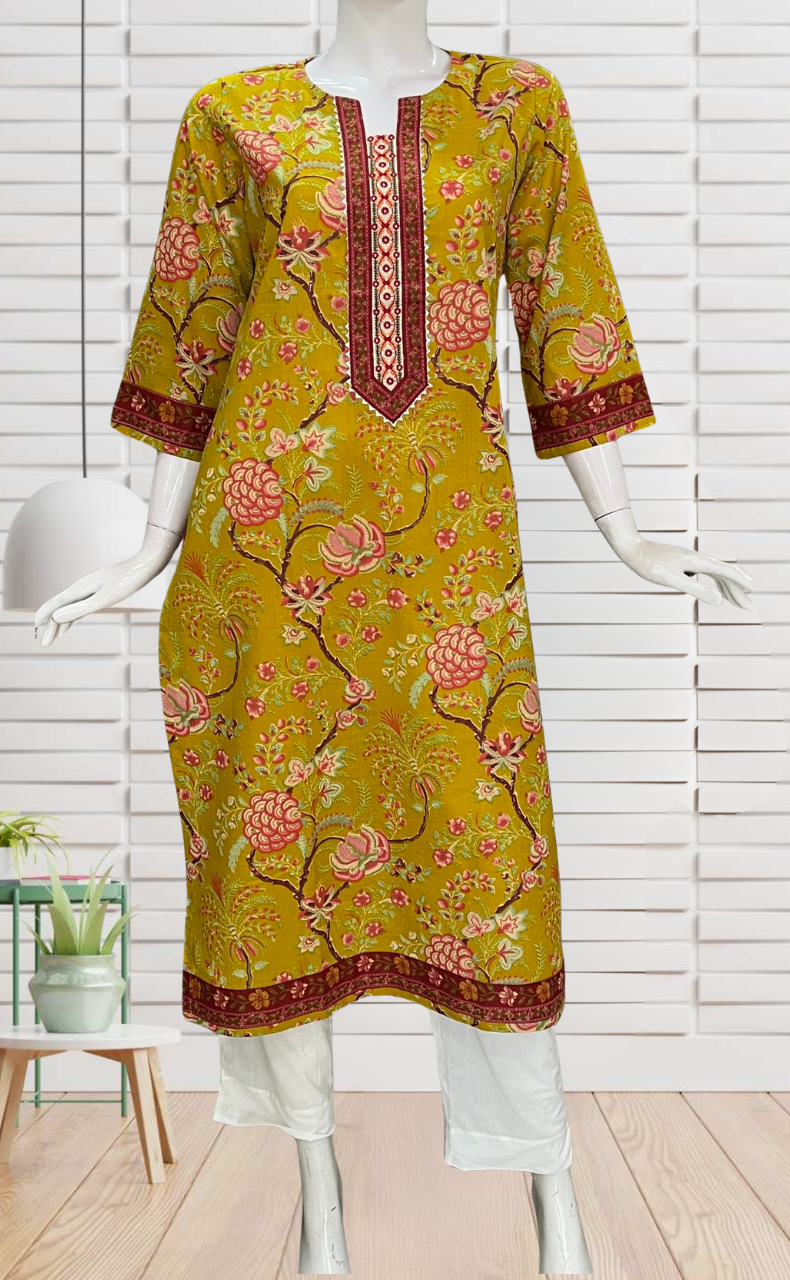 Yellow Garden Jaipuri Cotton Kurti. Pure Versatile Cotton. | Laces and Frills