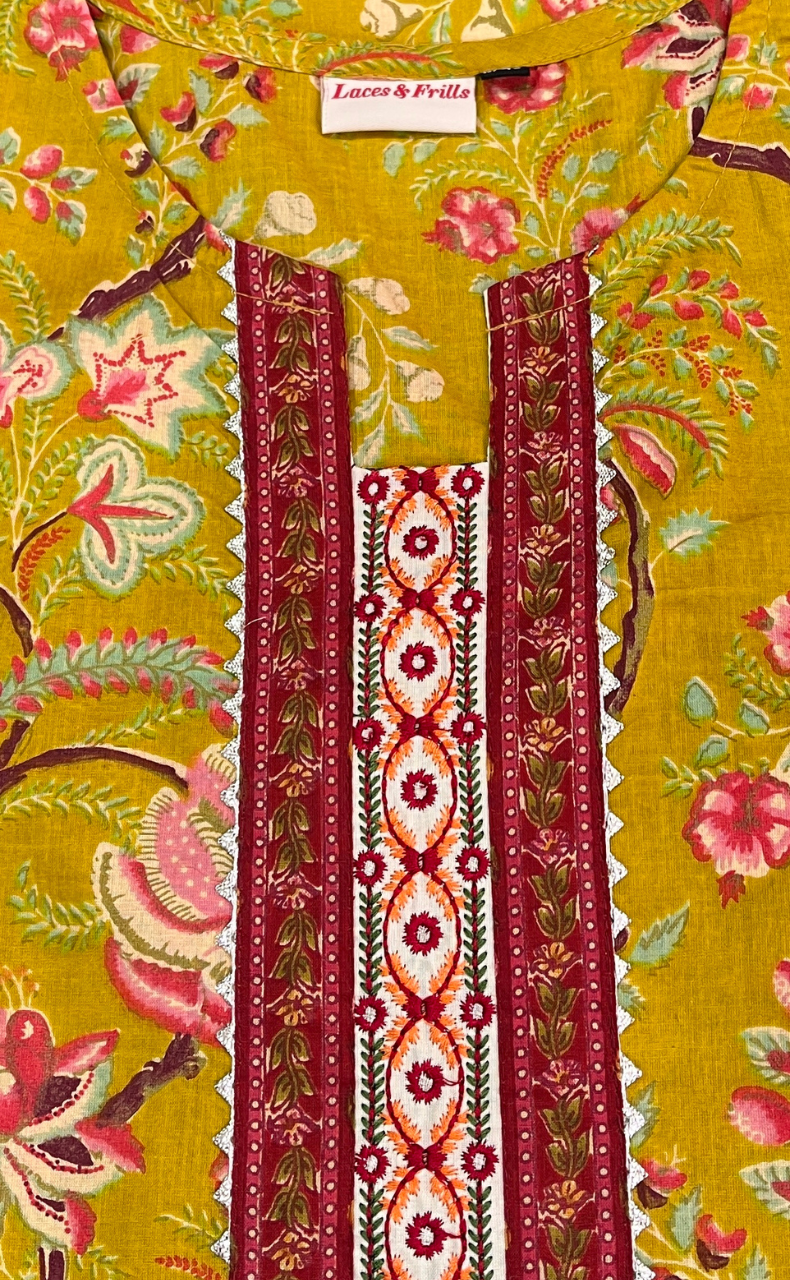 Yellow Garden Jaipuri Cotton Kurti. Pure Versatile Cotton. | Laces and Frills