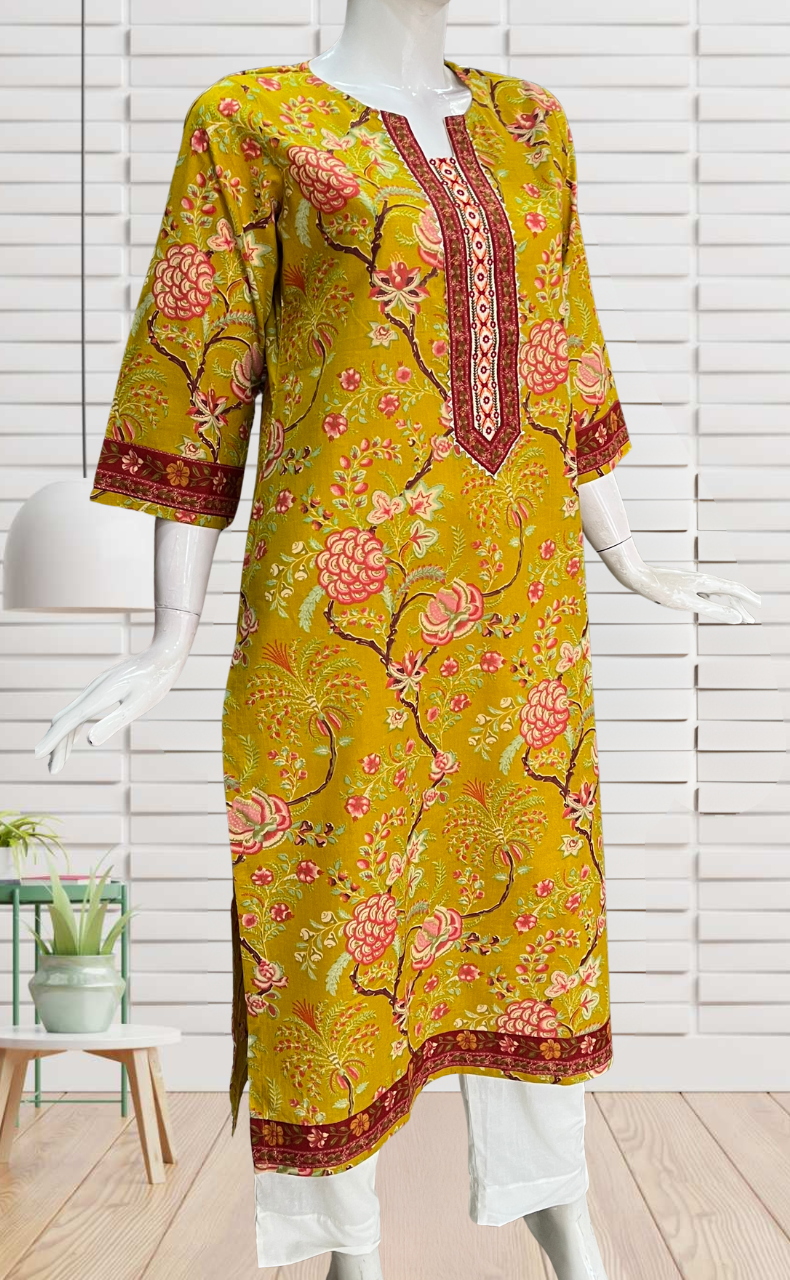Yellow Garden Jaipuri Cotton Kurti. Pure Versatile Cotton. | Laces and Frills