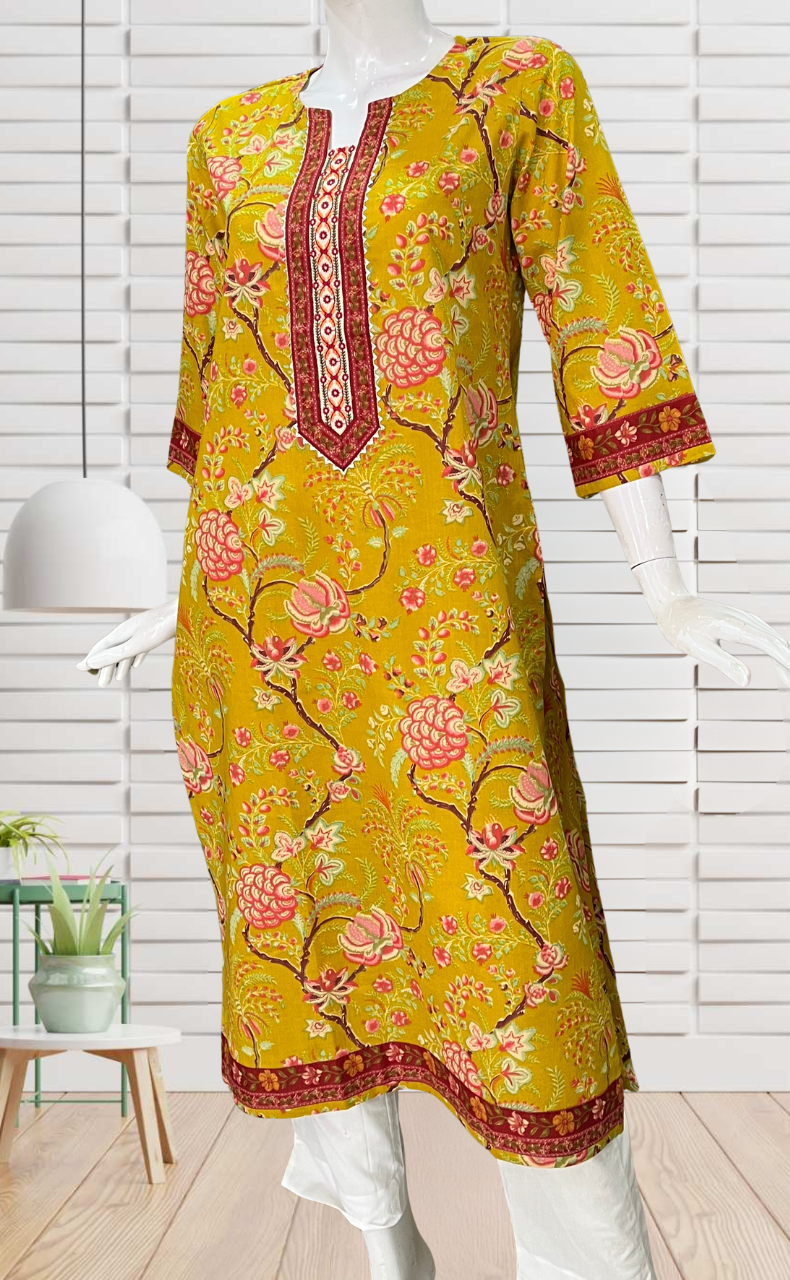 Yellow Garden Jaipuri Cotton Kurti. Pure Versatile Cotton. | Laces and Frills