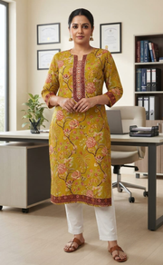 Yellow Garden Jaipuri Cotton Kurti. Pure Versatile Cotton. | Laces and Frills - Laces and Frills