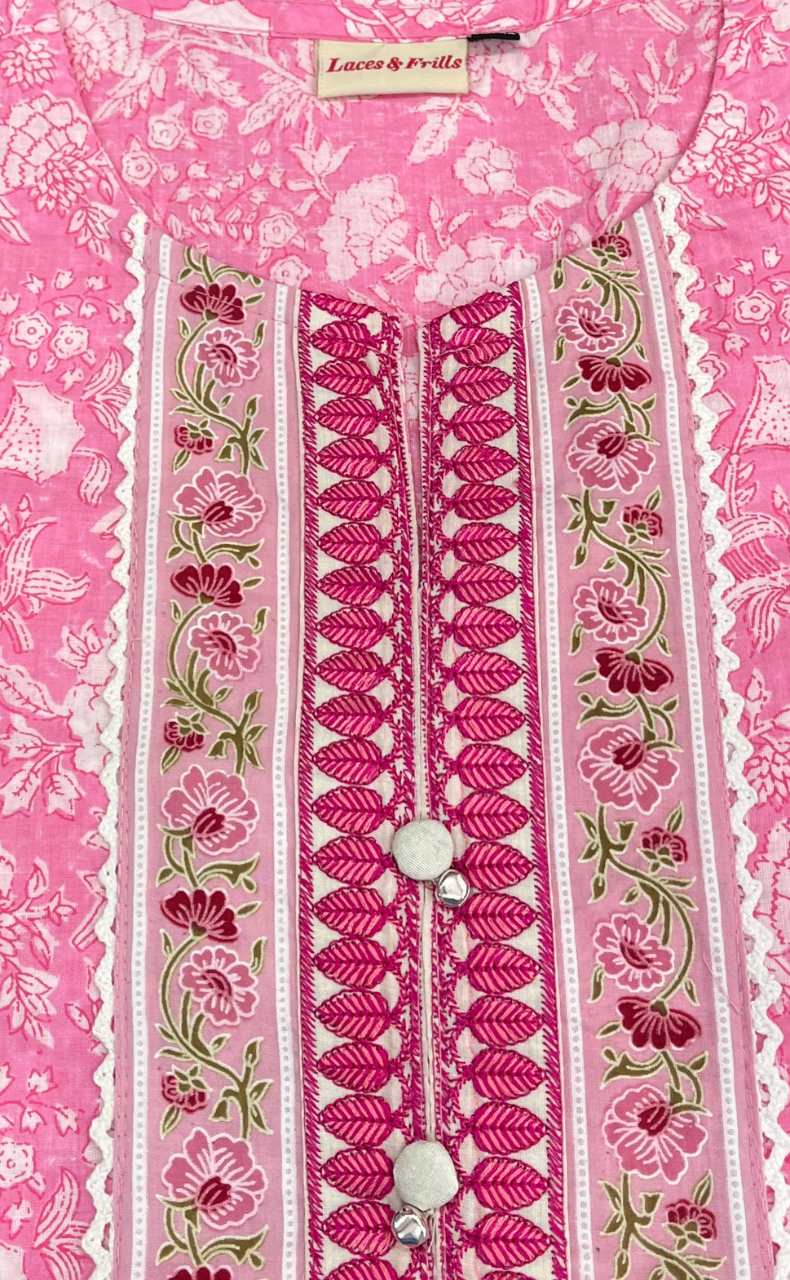Baby Pink Garden Jaipuri Cotton Kurti. Pure Versatile Cotton. | Laces and Frills