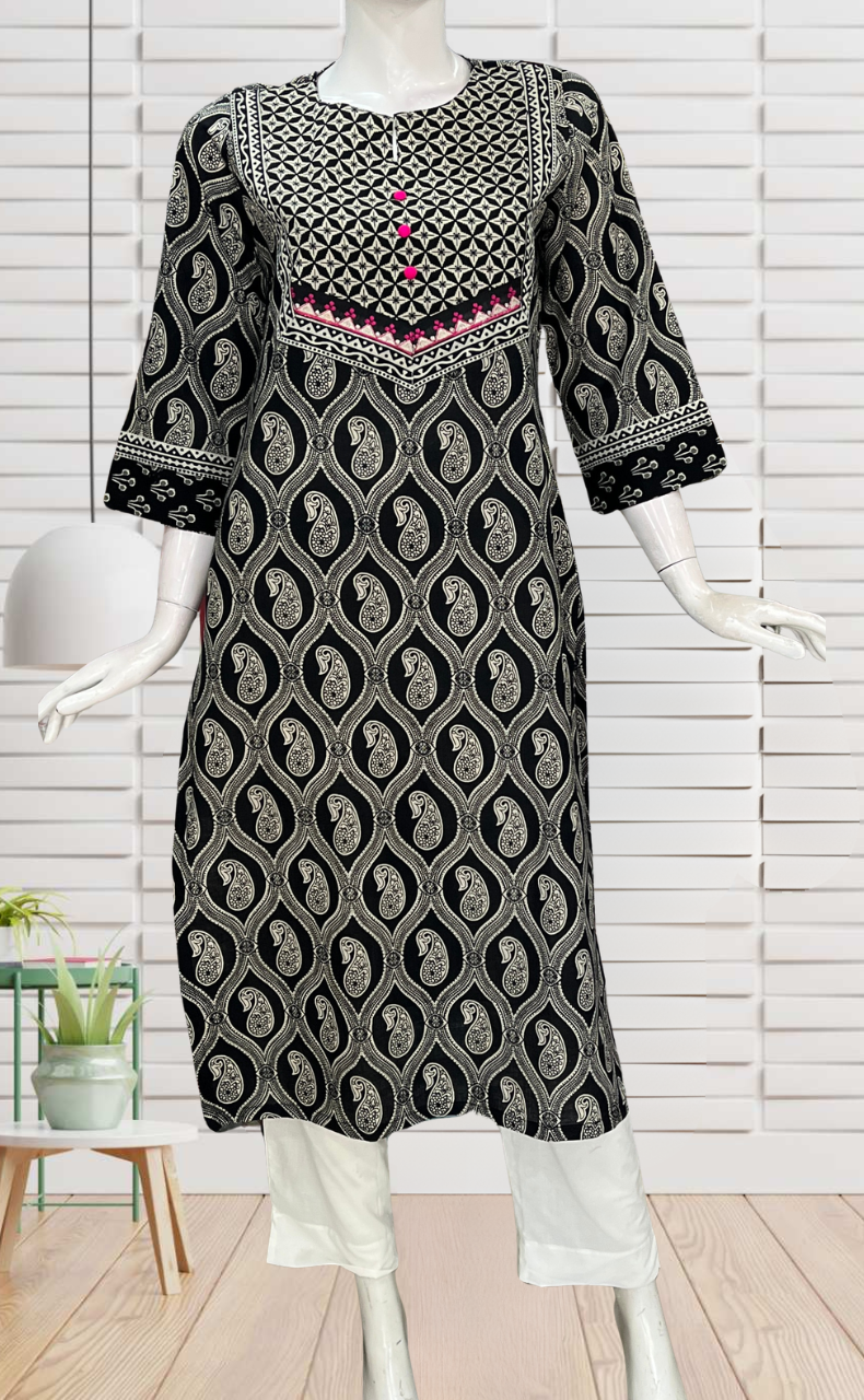 Black Paisley Print Jaipuri Cotton Kurti. Pure Versatile Cotton. | Laces and Frills
