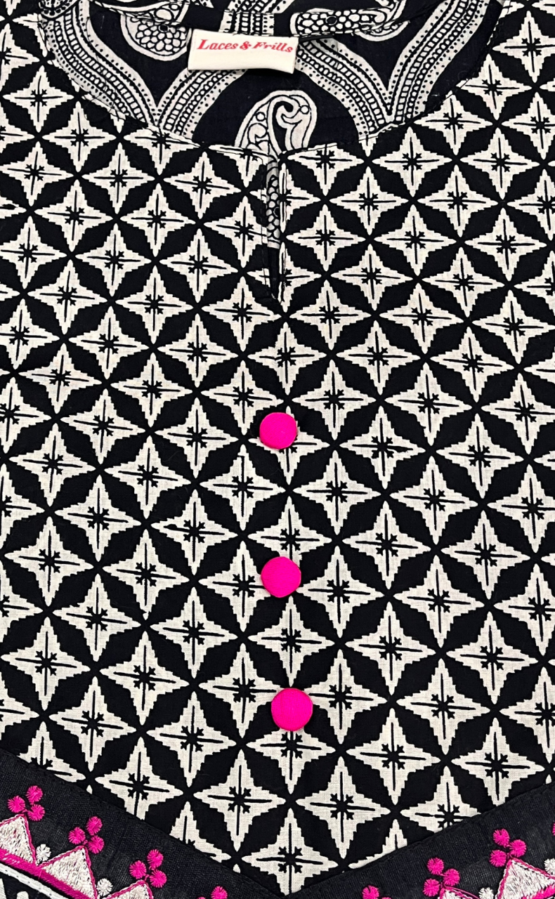 Black Paisley Print Jaipuri Cotton Kurti. Pure Versatile Cotton. | Laces and Frills