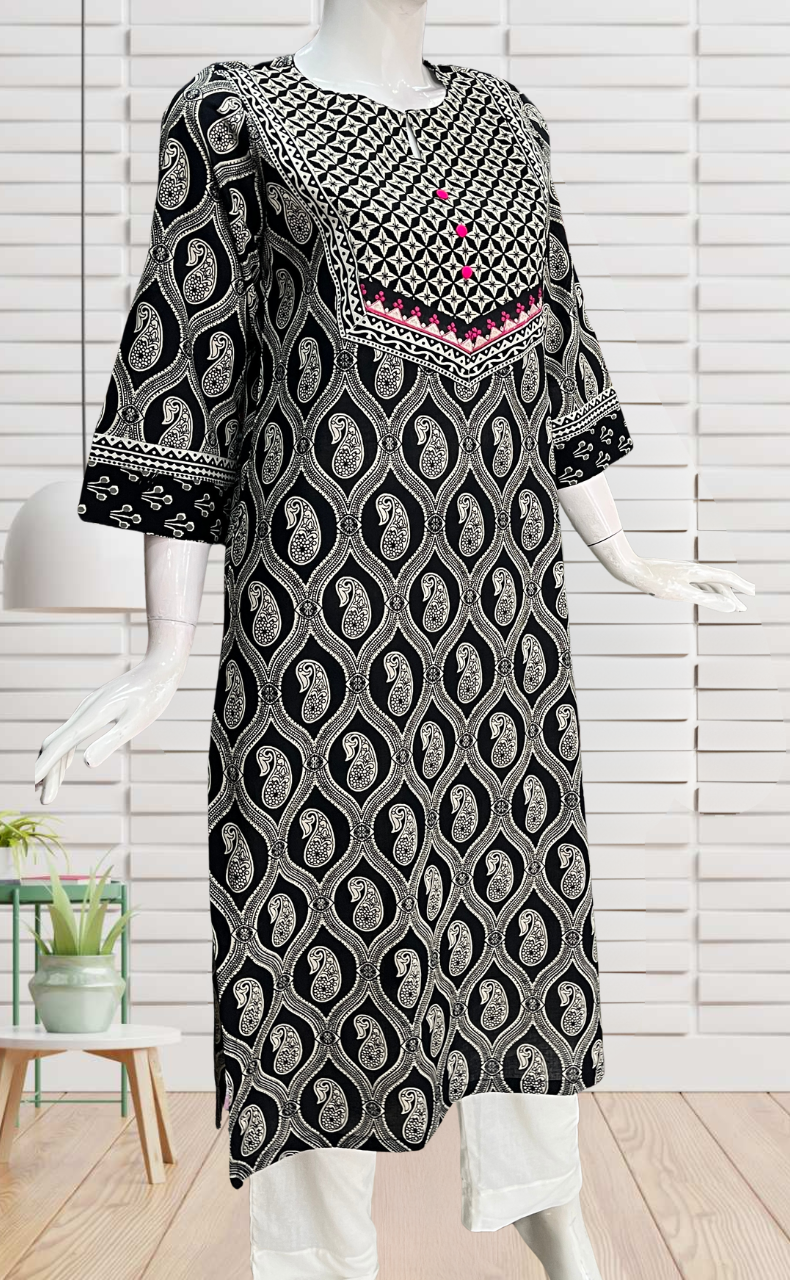 Black Paisley Print Jaipuri Cotton Kurti. Pure Versatile Cotton. | Laces and Frills