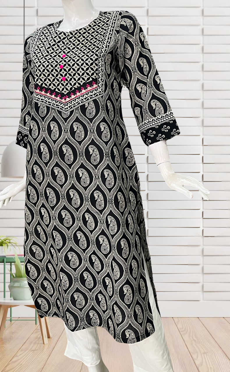 Black Paisley Print Jaipuri Cotton Kurti. Pure Versatile Cotton. | Laces and Frills