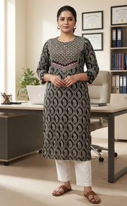 Black Paisley Print Jaipuri Cotton Kurti. Pure Versatile Cotton. | Laces and Frills - Laces and Frills