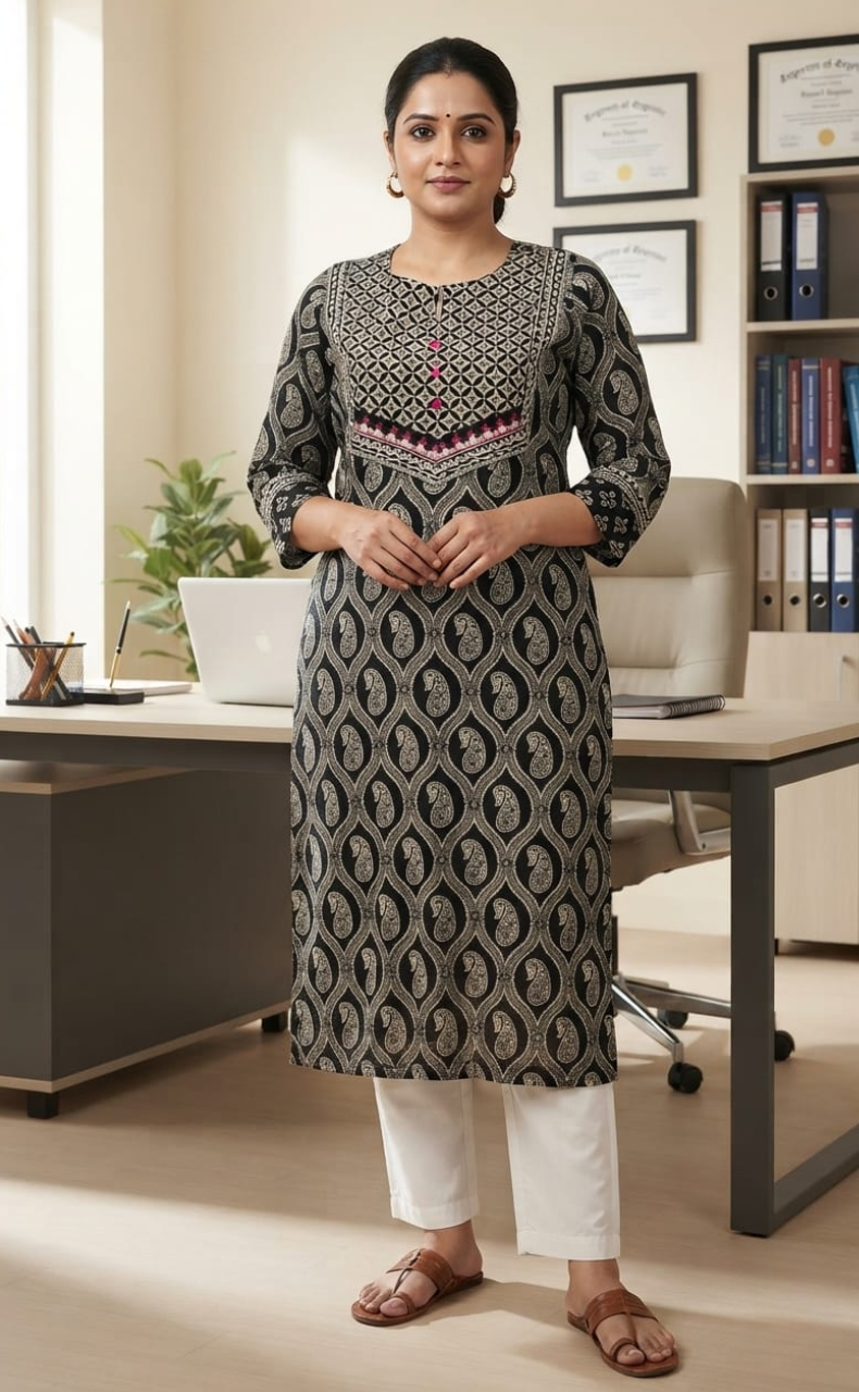 Black Paisley Print Jaipuri Cotton Kurti. Pure Versatile Cotton. | Laces and Frills - Laces and Frills