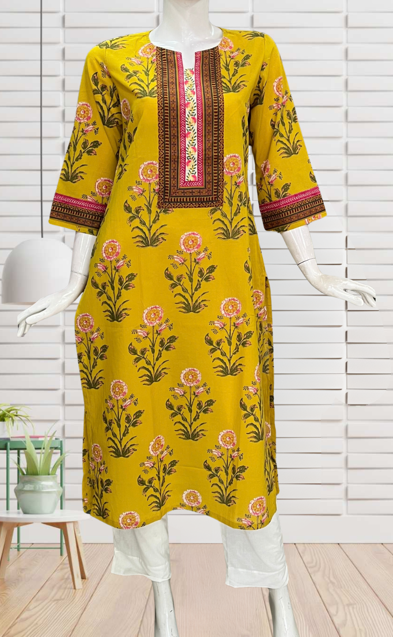 Yellow Garden Jaipuri Cotton Kurti. Pure Versatile Cotton. | Laces and Frills