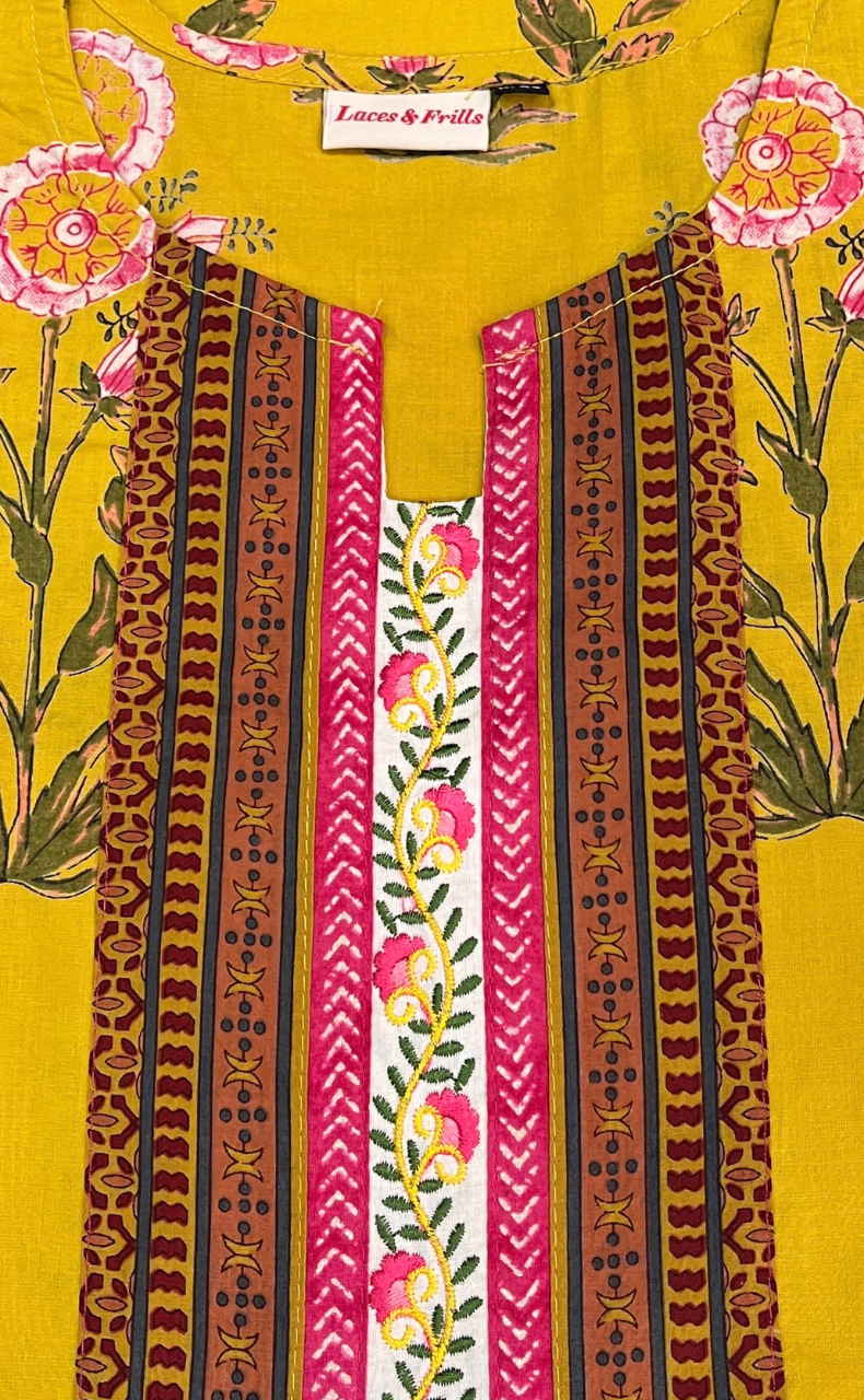 Yellow Garden Jaipuri Cotton Kurti. Pure Versatile Cotton. | Laces and Frills