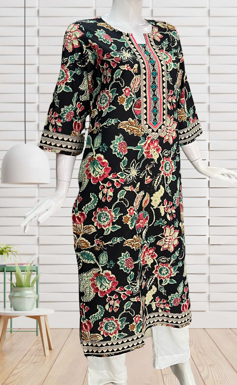 Black Garden Jaipuri Cotton Kurti. Pure Versatile Cotton. | Laces and Frills