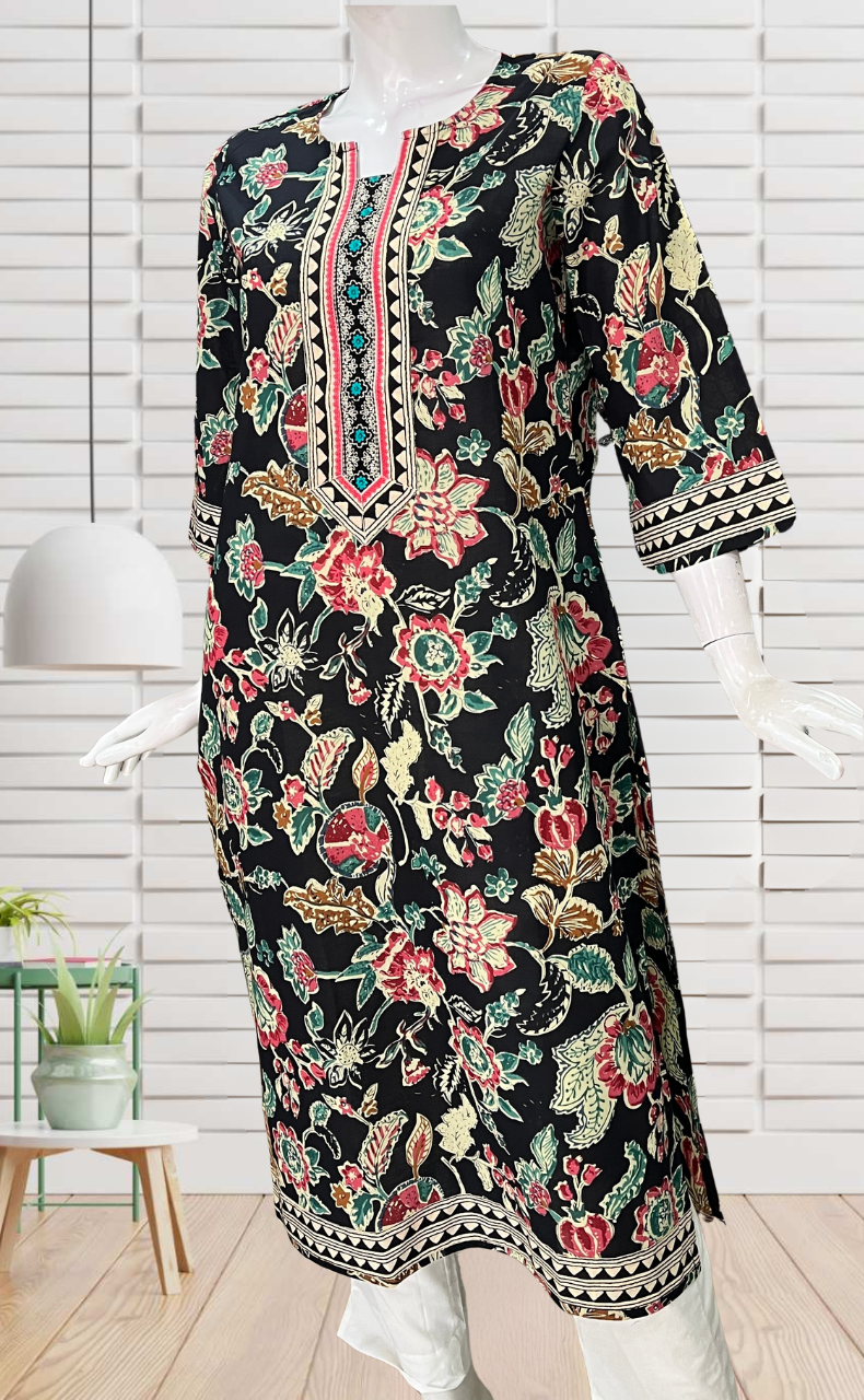 Black Garden Jaipuri Cotton Kurti. Pure Versatile Cotton. | Laces and Frills