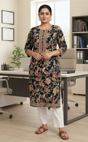 Black Garden Jaipuri Cotton Kurti. Pure Versatile Cotton. | Laces and Frills - Laces and Frills