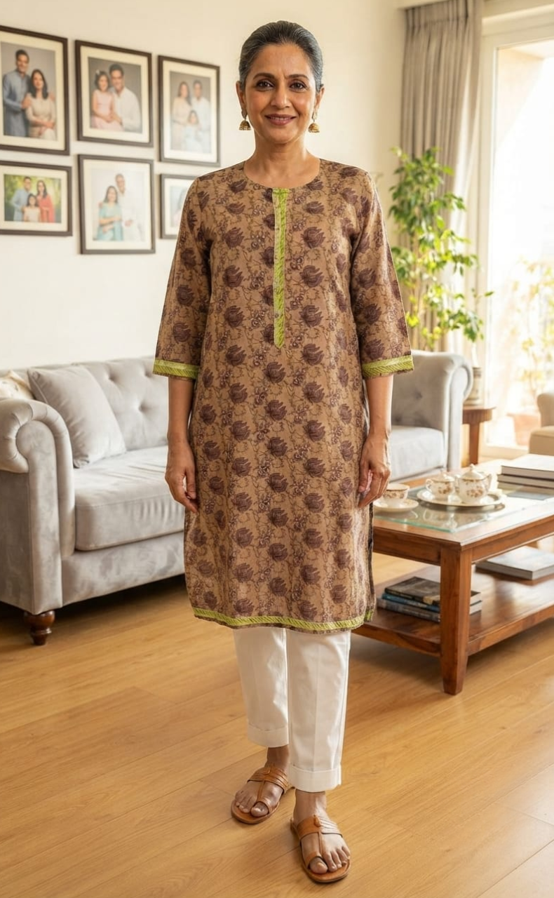 Mauve/Violet With Green Garden Jaipuri Cotton Kurti .Pure Versatile Cotton. | Laces and Frills