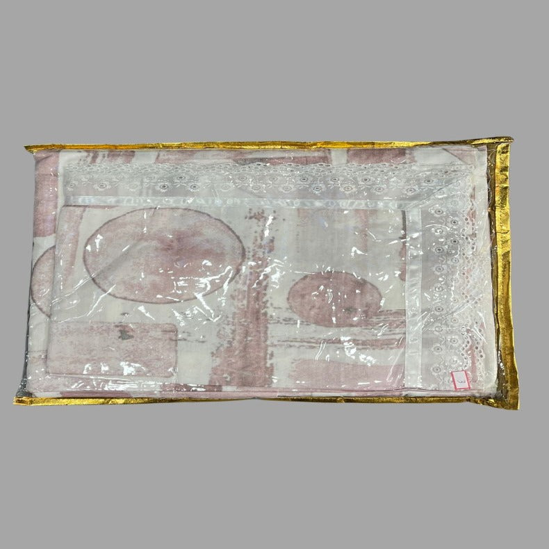 White/Pink Geometric White Lace Double Bedsheet with Lace Pillow Covers/108" x 108" - Laces and Frills