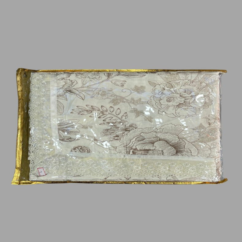 White/Brown Garden White Lace Double Bedsheet with Lace Pillow Covers/108" x 108" - Laces and Frills