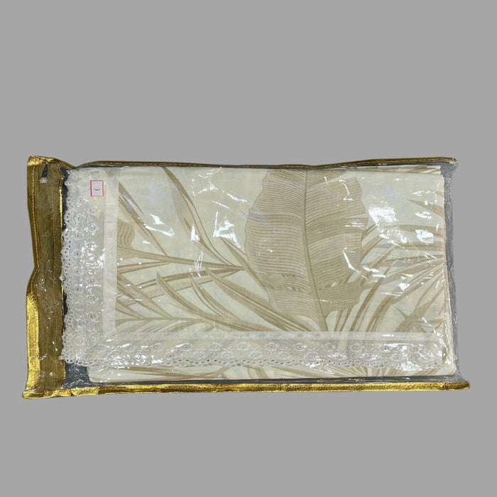 Off White/Brown Leafy White Lace Double Bedsheet with Lace Pillow Covers/108" x 108" - Laces and Frills