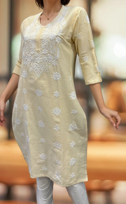 Yellow Machine Chikankari Kurti.  Versatile Cotton Fabric. | Laces and Frills - Laces and Frills