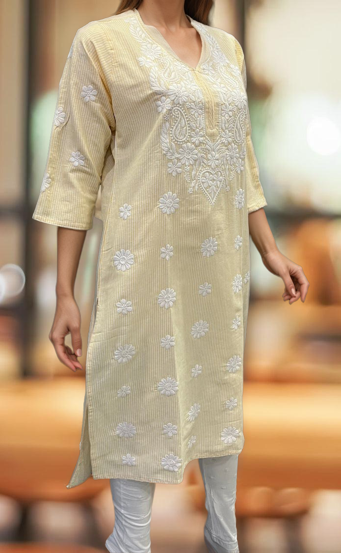 Yellow Machine Chikankari Kurti.  Versatile Cotton Fabric. | Laces and Frills - Laces and Frills