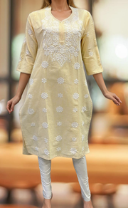 Yellow Machine Chikankari Kurti.  Versatile Cotton Fabric. | Laces and Frills - Laces and Frills