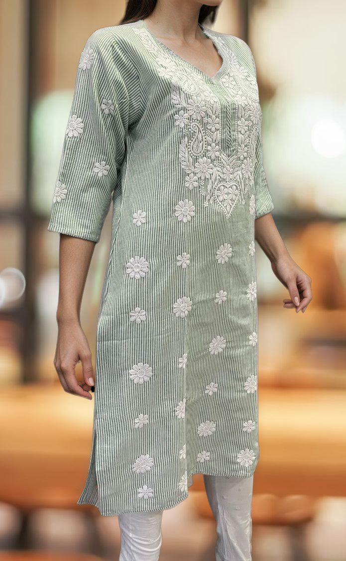Green Machine Chikankari Kurti.  Versatile Cotton Fabric. | Laces and Frills - Laces and Frills