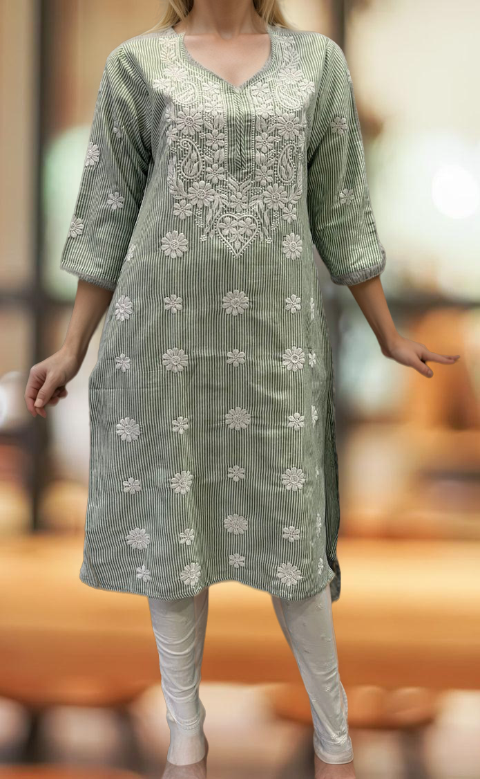 Green Machine Chikankari Kurti.  Versatile Cotton Fabric. | Laces and Frills - Laces and Frills
