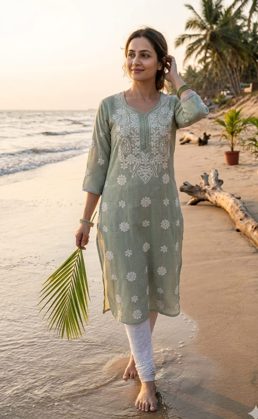 Green Machine Chikankari Kurti.  Versatile Cotton Fabric. | Laces and Frills - Laces and Frills