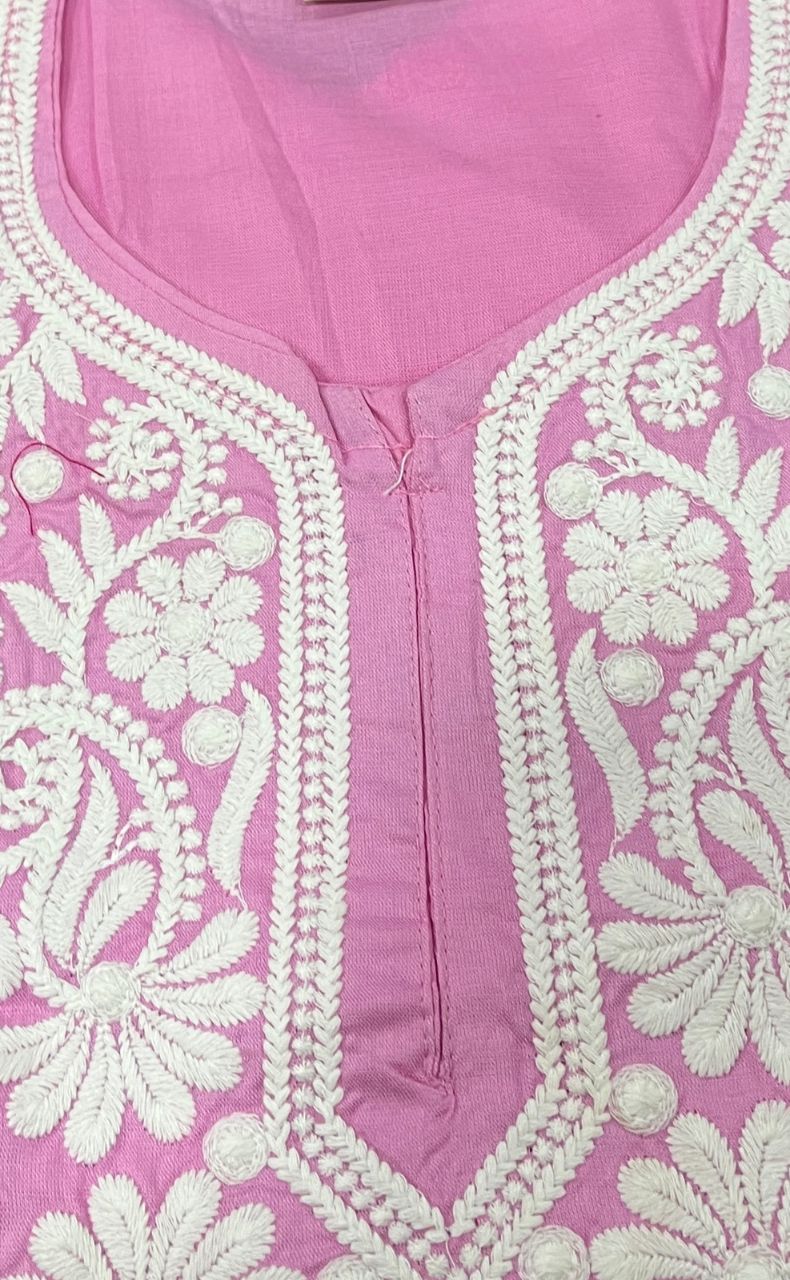 Baby Pink Machine Chikankari Kurti Set. Flowy Rayon Fabric. | Laces and Frills - Laces and Frills