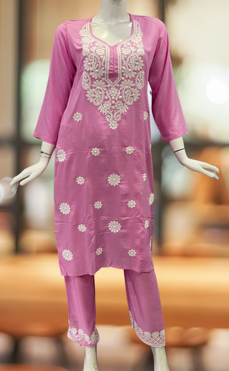 'AURELIA' Baby Pink Strapy Chikankari Kurti main image 1