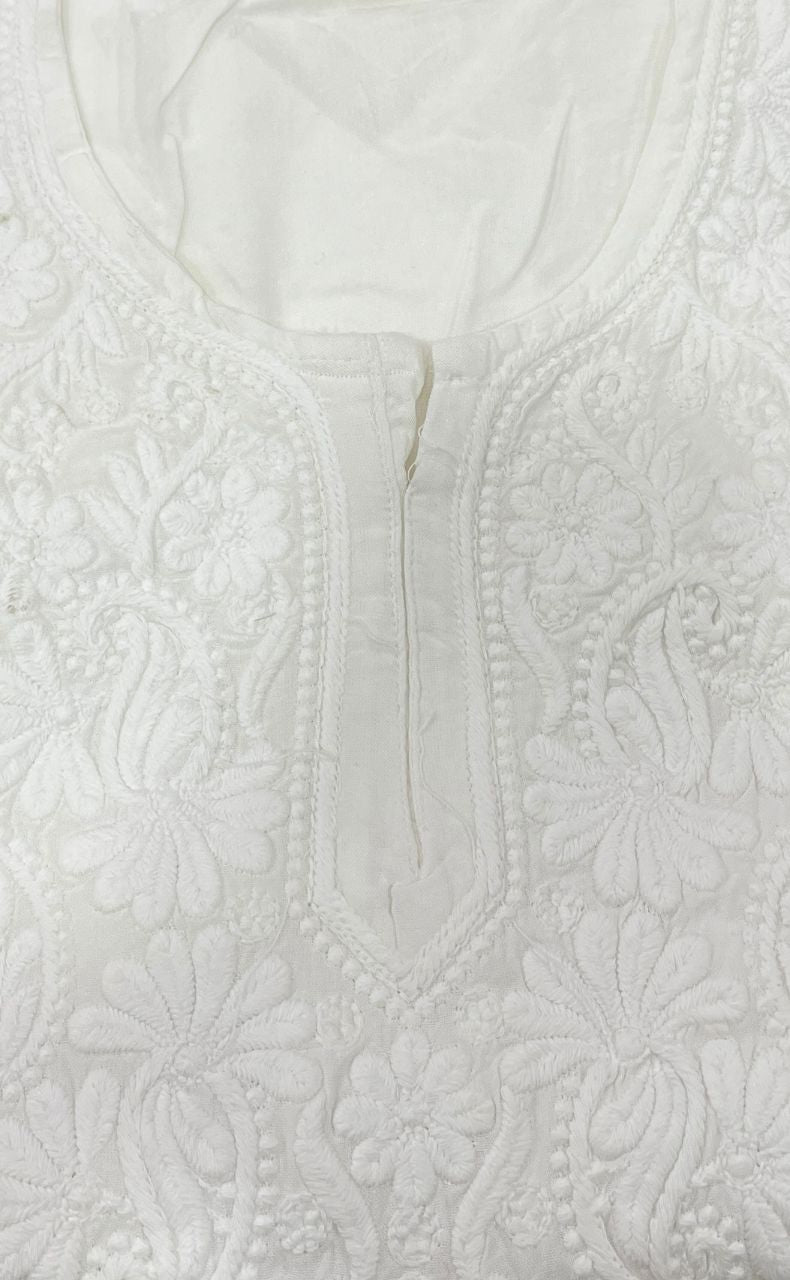 White Machine Chikankari Kurti Set. Flowy Rayon Fabric. | Laces and Frills - Laces and Frills
