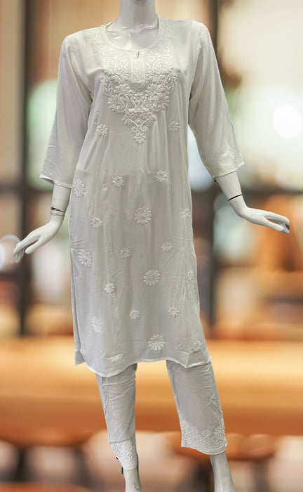 Buy online Ada Hand Embroidered White Organza Lucknow Chikankari Kurti With  Slip from Kurta Kurtis for Women by Ada for ₹2390 at 8% off | 2024  Limeroad.com