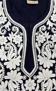 Navy Blue Machine Chikankari Kurti Set. Flowy Rayon Fabric. | Laces and Frills - Laces and Frills