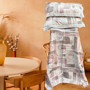 White/Pink Geometric White Lace Double Bedsheet with Lace Pillow Covers/108" x 108" - Laces and Frills