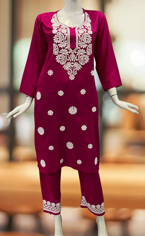 Rani-pink embroidered cotton short-kurtis - Aarika - 4070712