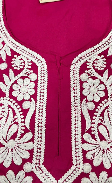 Rani Pink Machine Chikankari Kurti Set. Flowy Rayon Fabric. | Laces and Frills - Laces and Frills