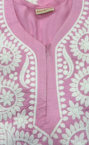 Baby Pink Chikankari Kurti. Flowy Rayon Fabric. | Laces and Frills - Laces and Frills