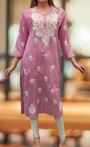 Baby Pink Chikankari Kurti. Flowy Rayon Fabric. | Laces and Frills - Laces and Frills