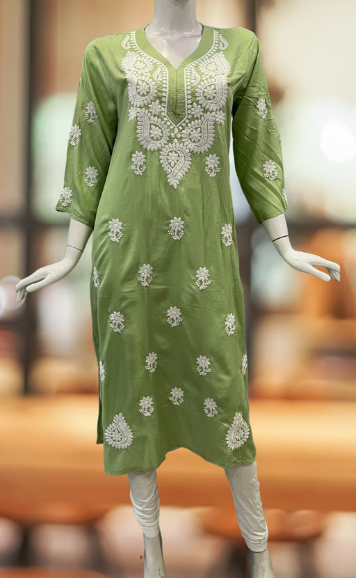 Pista Green Chikankari Kurti. Flowy Rayon Fabric. | Laces and Frills - Laces and Frills