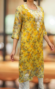 Yellow Chikankari Kurti. Kota Doria Fabric. | Laces and Frills - Laces and Frills