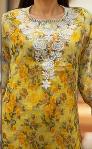 Yellow Chikankari Kurti. Kota Doria Fabric. | Laces and Frills - Laces and Frills