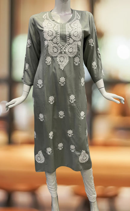Buy Grey Georgette Casual Wear Lucknowi Kurti Online From Wholesale Salwar.