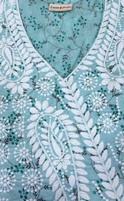 Sky Blue Machine Chikankari Kurti.  Versatile Cotton Fabric. | Laces and Frills - Laces and Frills