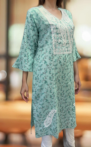 Sky Blue Machine Chikankari Kurti.  Versatile Cotton Fabric. | Laces and Frills - Laces and Frills