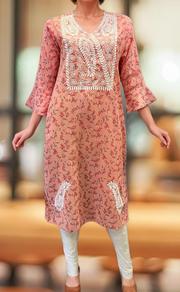 Pink Machine Chikankari Kurti.  Versatile Cotton Fabric. | Laces and Frills - Laces and Frills