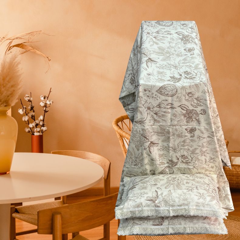 White/Brown Garden White Lace Double Bedsheet with Lace Pillow Covers/108" x 108" - Laces and Frills