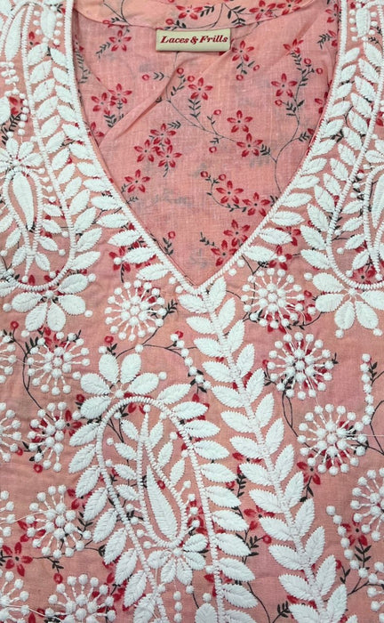 Pink Machine Chikankari Kurti.  Versatile Cotton Fabric. | Laces and Frills - Laces and Frills