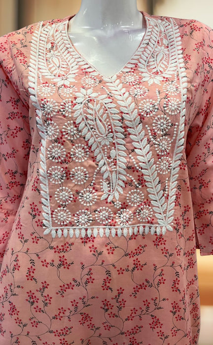 Pink Machine Chikankari Kurti.  Versatile Cotton Fabric. | Laces and Frills - Laces and Frills