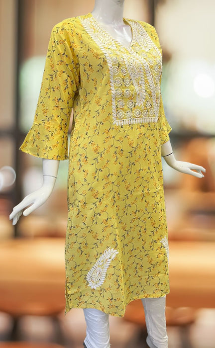 Yellow Machine Chikankari Kurti.  Versatile Cotton Fabric. | Laces and Frills - Laces and Frills